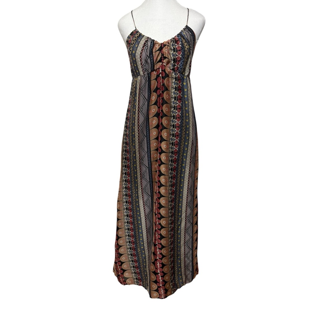 Glam Y2K Babydoll Bohemian Maxi Dress Women’s Medium Earthy Geometric Sleeveless